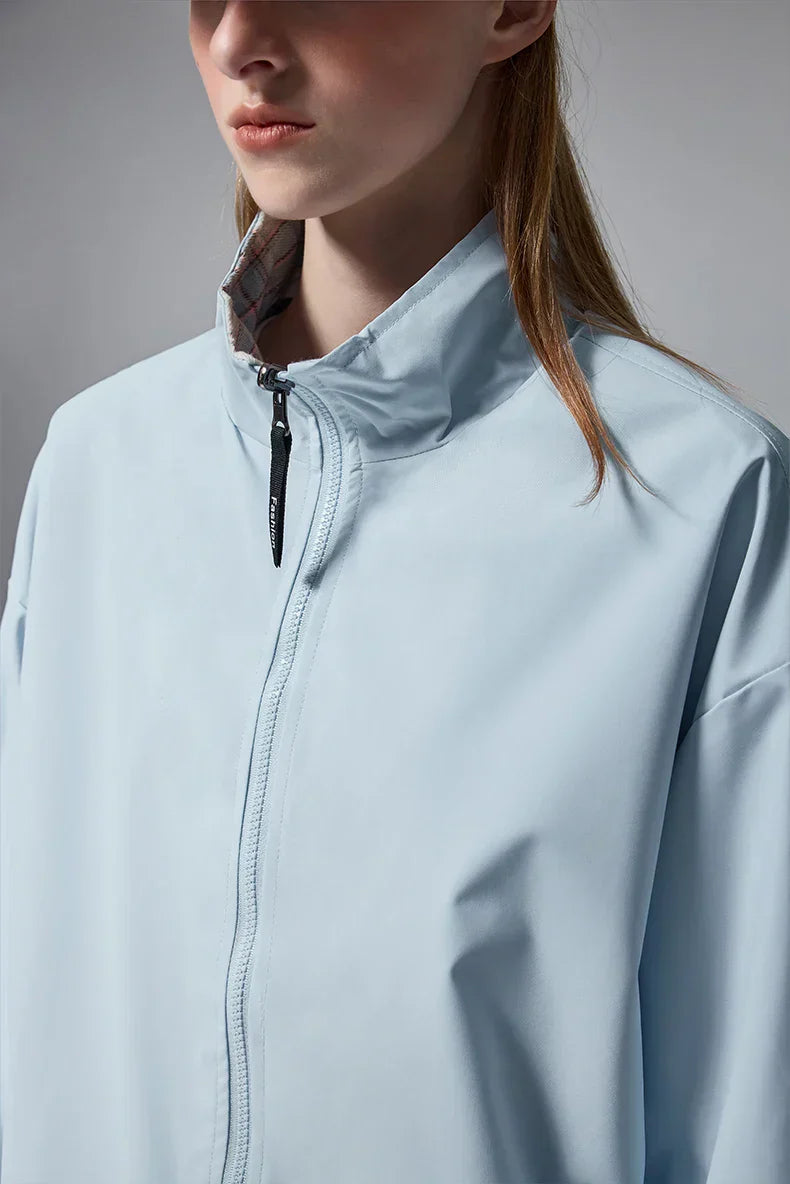 Solid Color Zip-Up Windbreaker Jacket