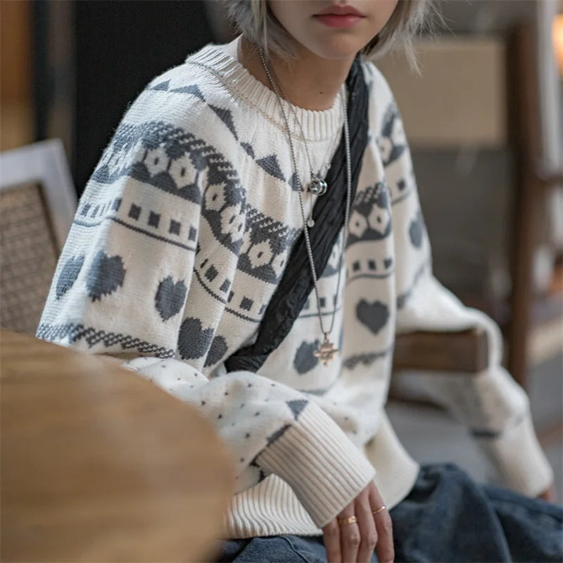 White Fair Isle Knit Sweater