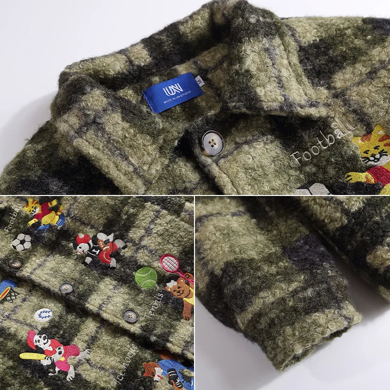 Plaid Quilted Cartoon Embroidery Jacket
