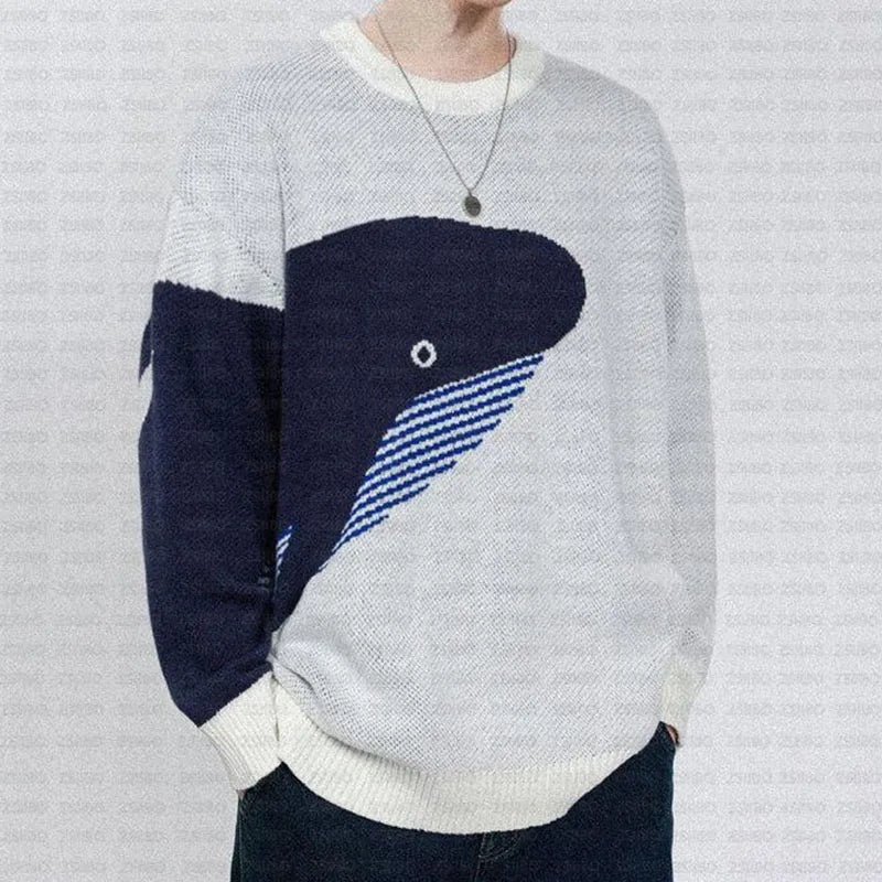 Splicing Blue Whale Knitted Sweater