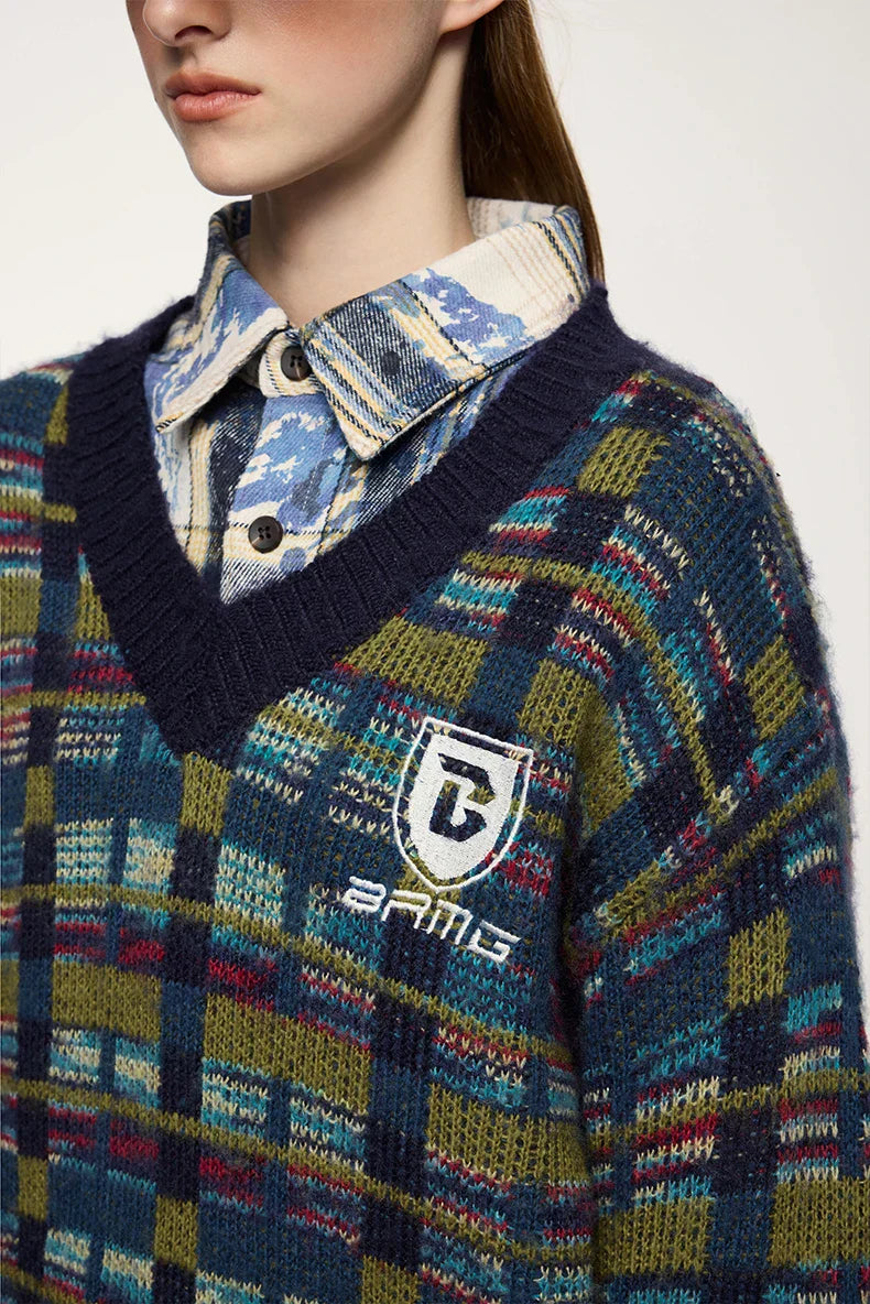 Checkered V-Neck Sweater