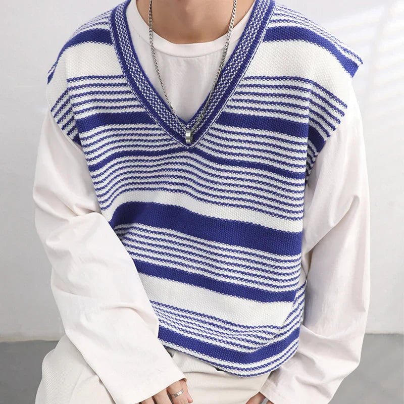 Classic Korean Stylish Striped Knit Vest Sweater