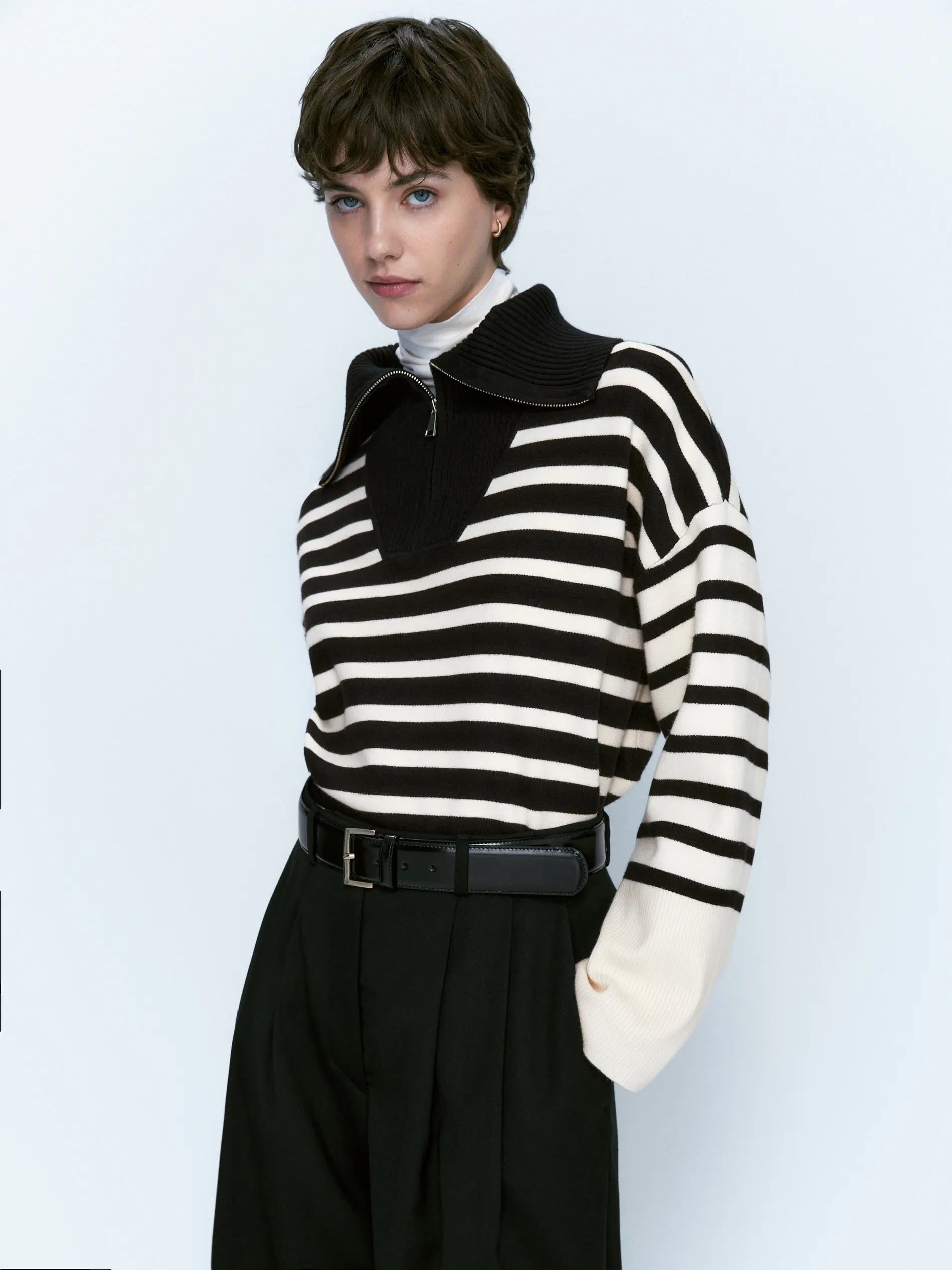 Retro Ethereal Striped Patchwork Turtleneck Sweater