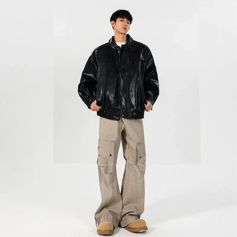 Classic Vintage Loose Fit Leather Bomber Jacket