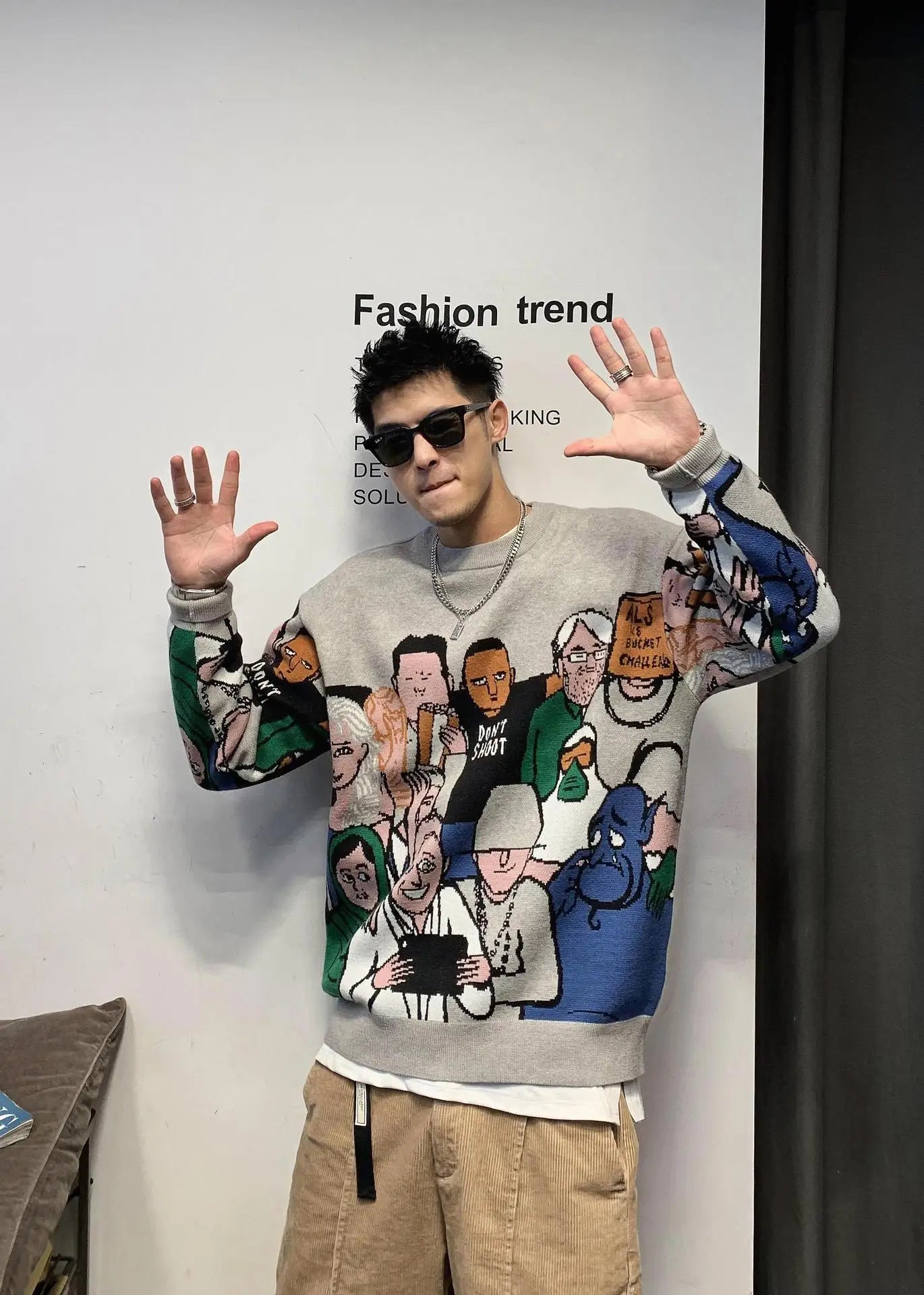 Cozy Patchwork Rabbit O Neck Sweater