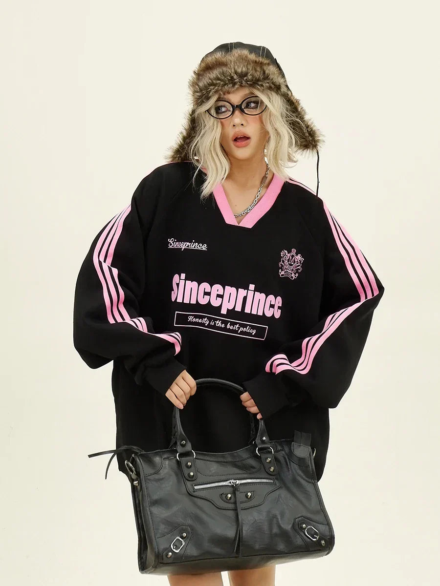 Women Contrasting Color V-Neck Sweatshirt