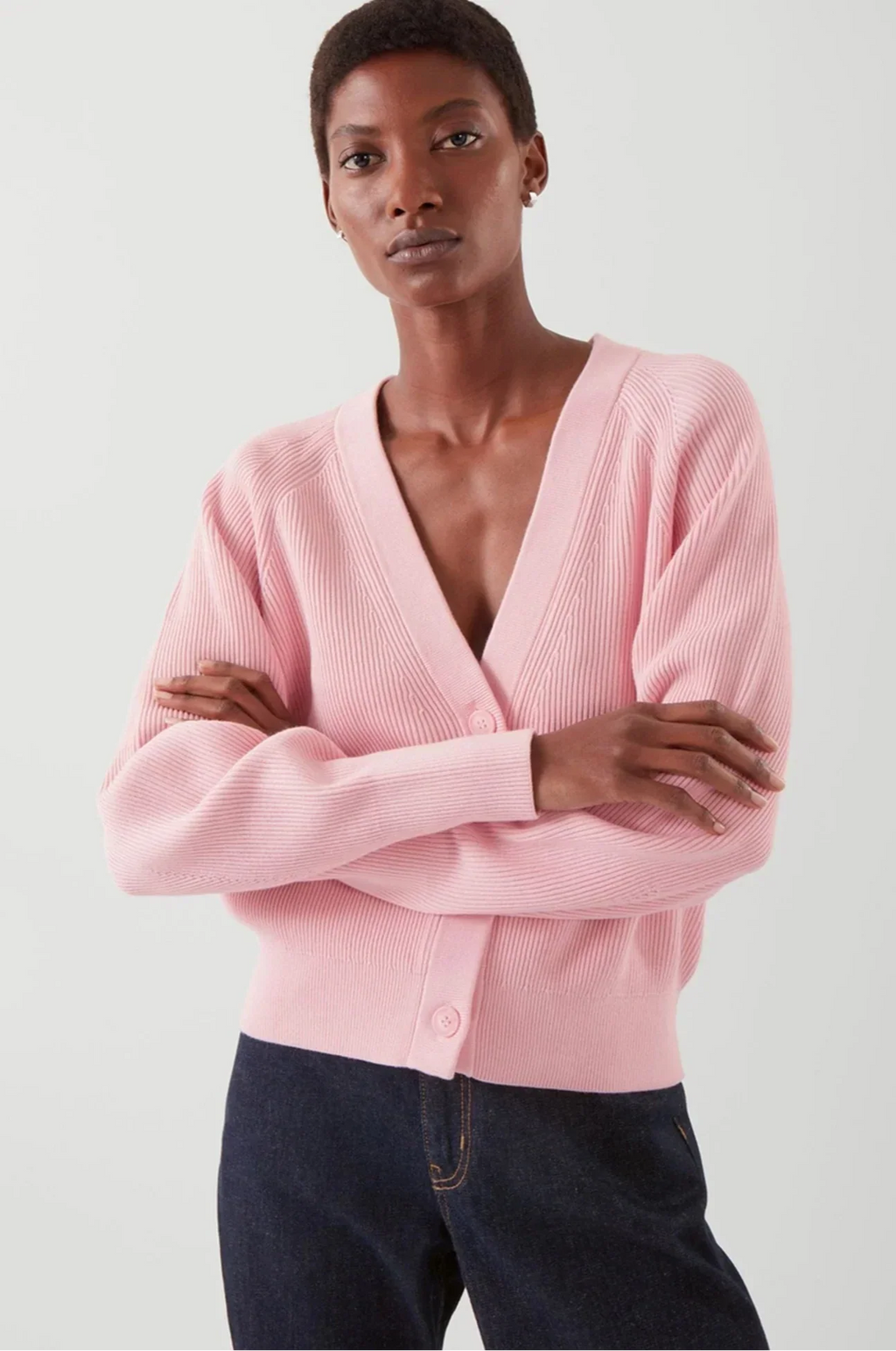 Ethereal Pink Autumn V-Neck Ribbed Cardigan