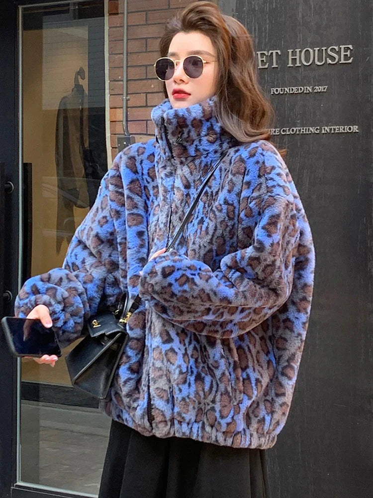 Colorful Leopard Print Winter Faux Jacket
