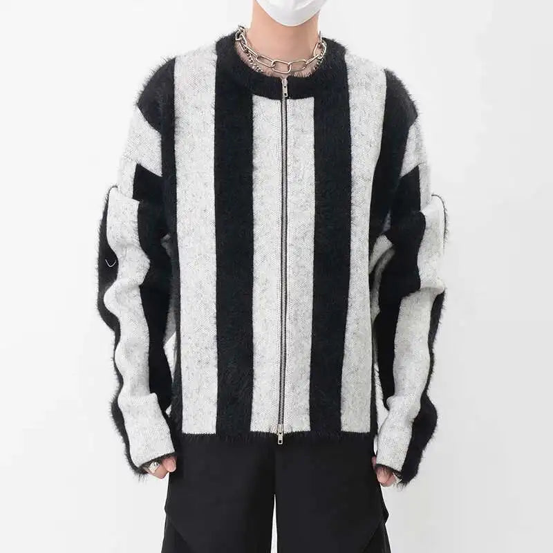 Contrasting Color Striped Knitted Sweater