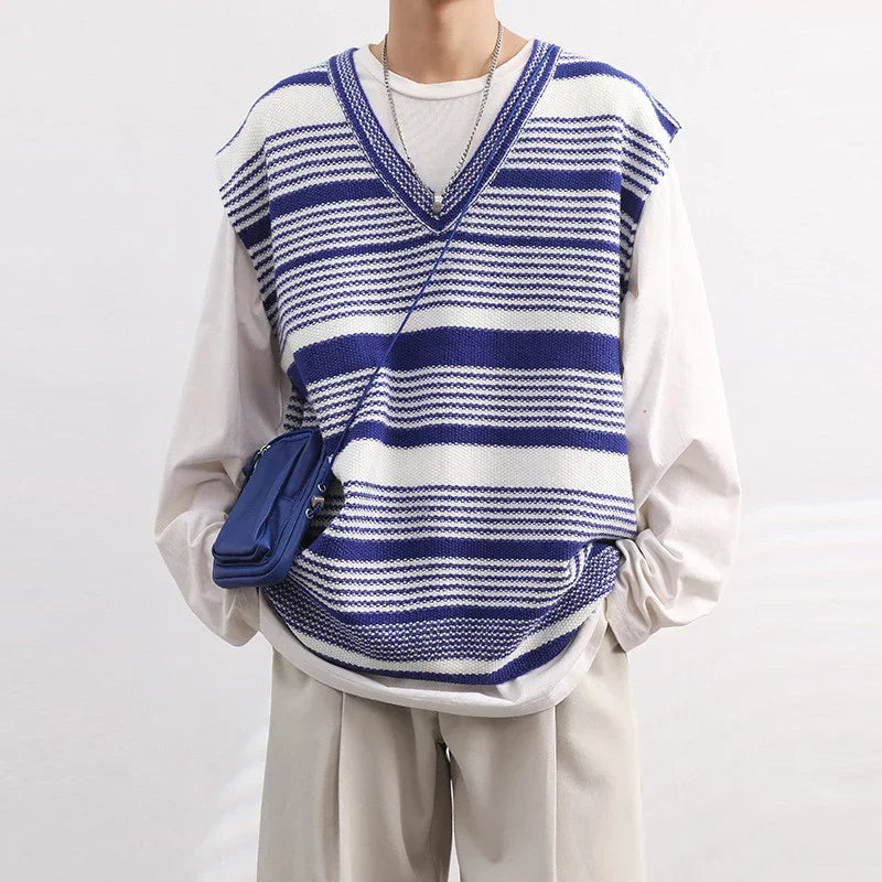 Classic Korean Stylish Striped Knit Vest Sweater