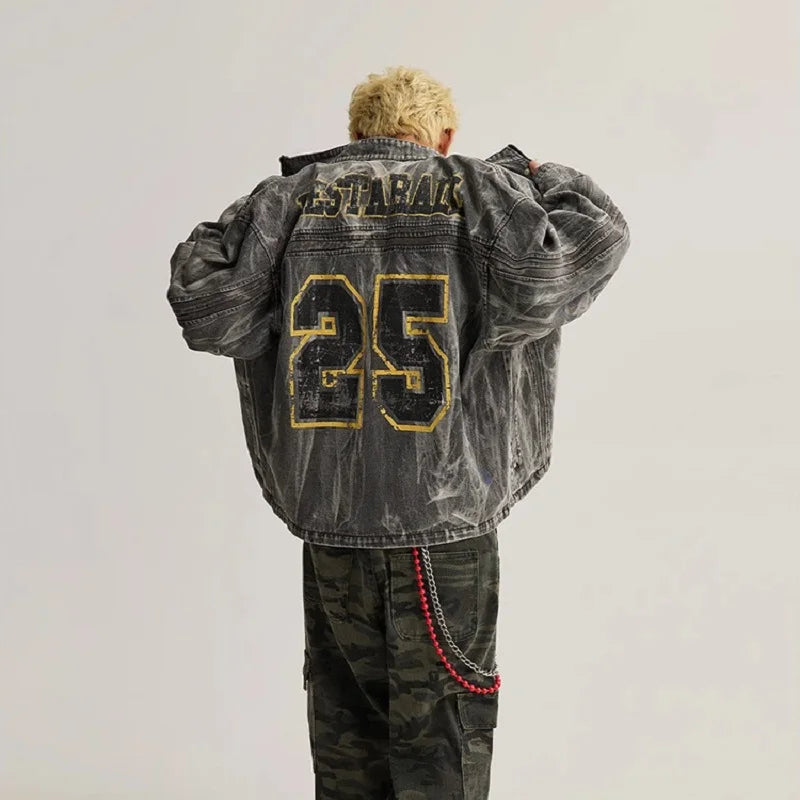 Destructive American Graffiti Printed Denim Jacket