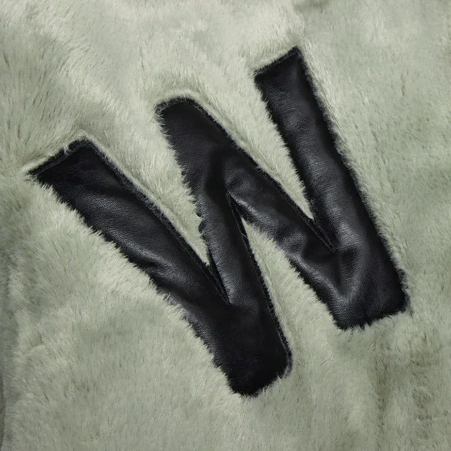 Cozy Letter Patch Fleece Jacket