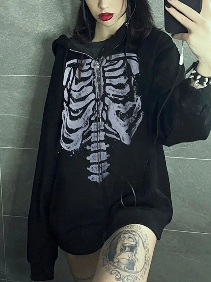 Cool Gothic Skull Print Streetwear Sweatshirt