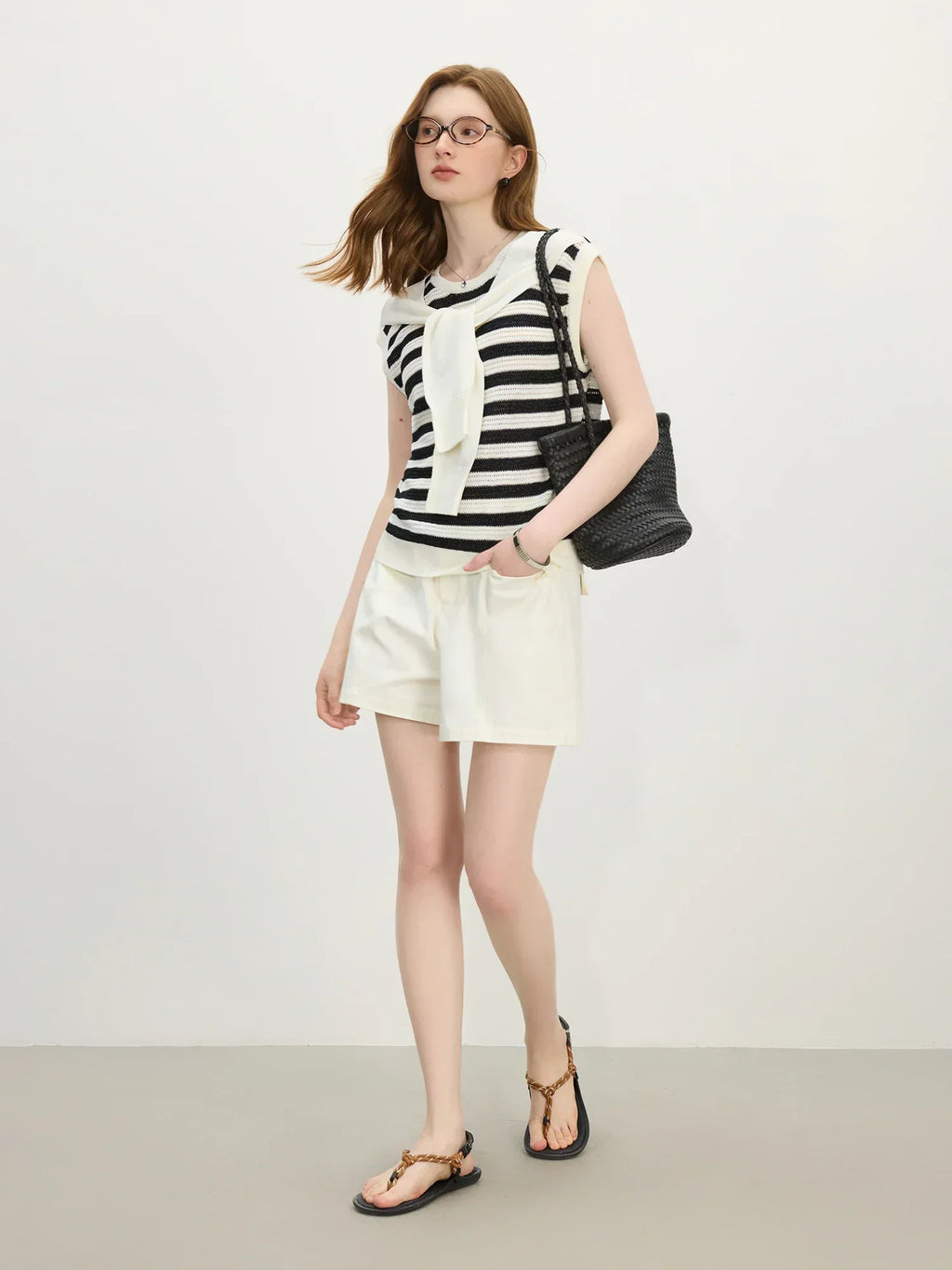 Women Retro Striped Knit Summer Sleeveless Sweater