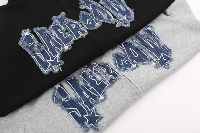 Retro Embroidery Denim Star Hoodie