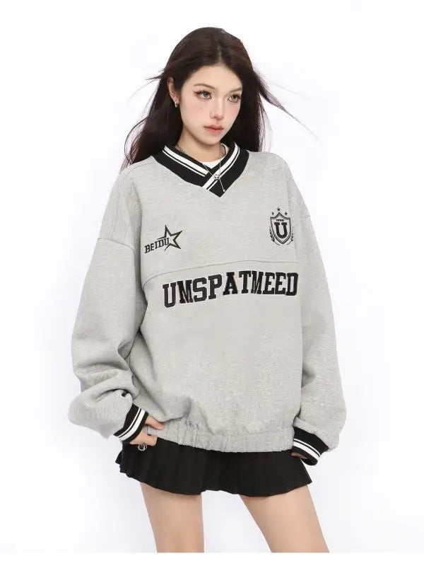 Retro American Style Letter Embroidered Hip Sweatshirt