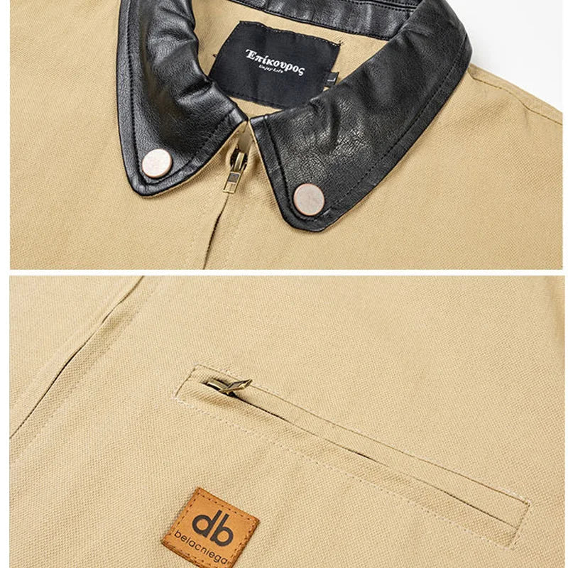 Splice Leather Collar Cargo Jacket