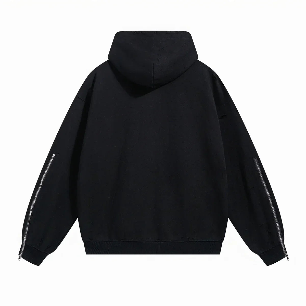 Frayed Woolen Zip-Up Hoodie Sweatshirt