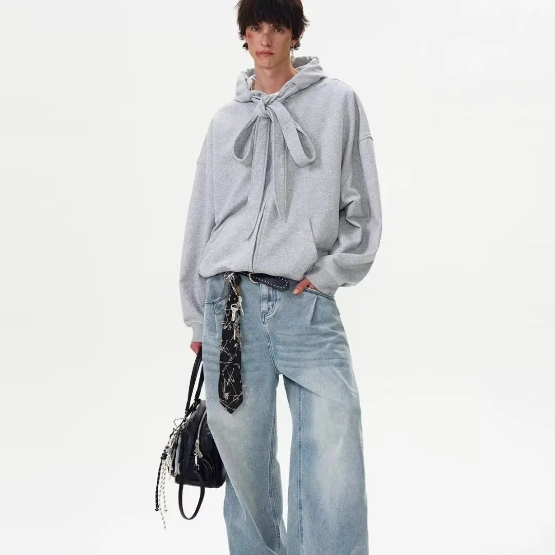 Retro Streetwear Solid American Design Hooded Sweatshirt