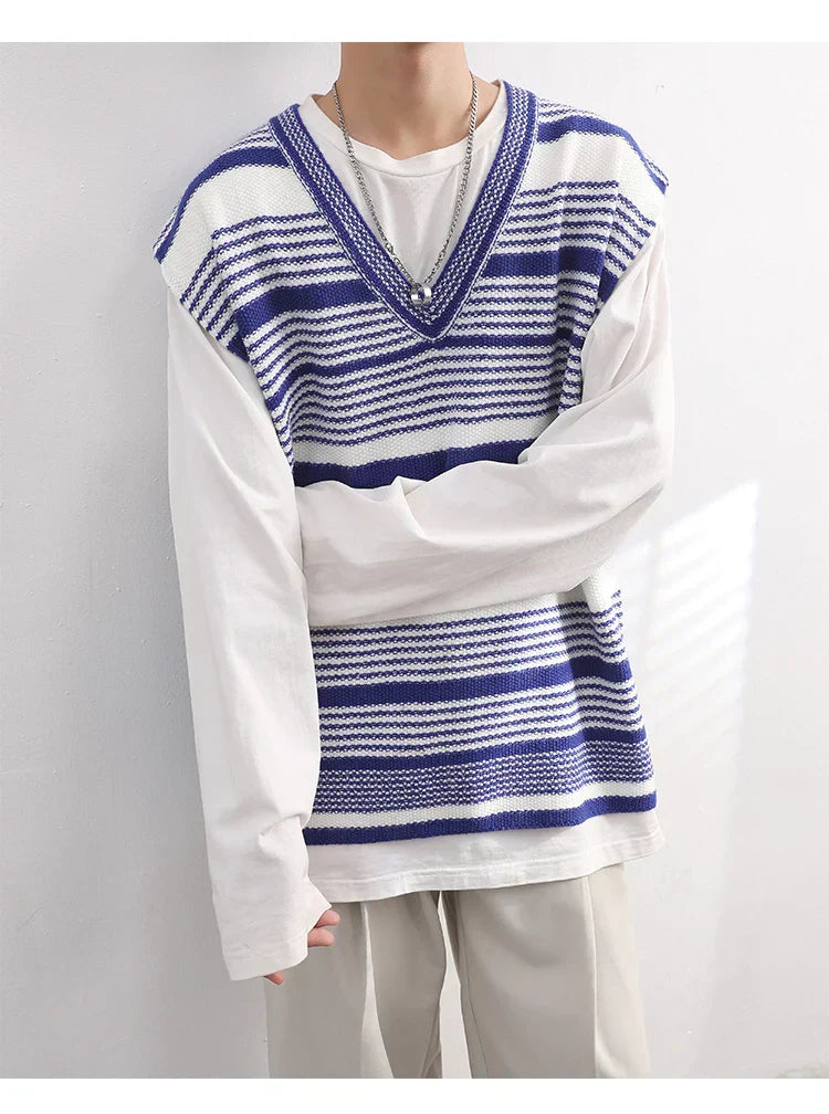 Classic Korean Stylish Striped Knit Vest Sweater