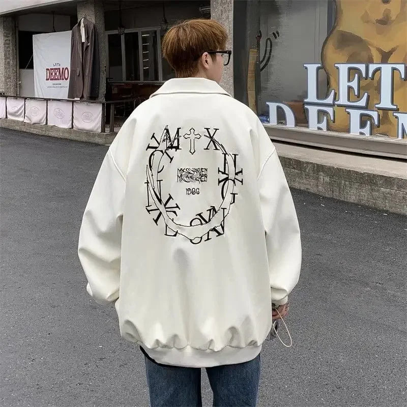 Vintage Embroidered PU Baseball Leather Jacket