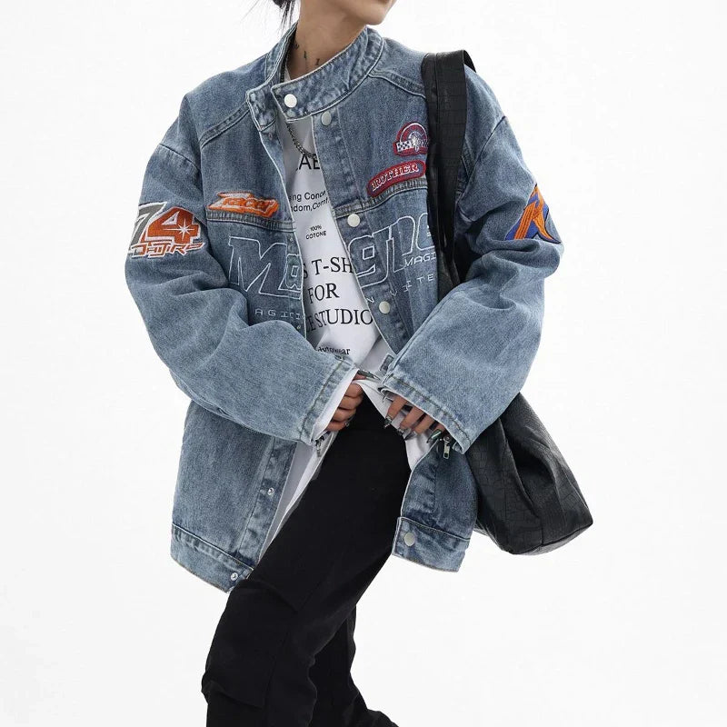 Women Retro High Street Light Blue Denim Jacket