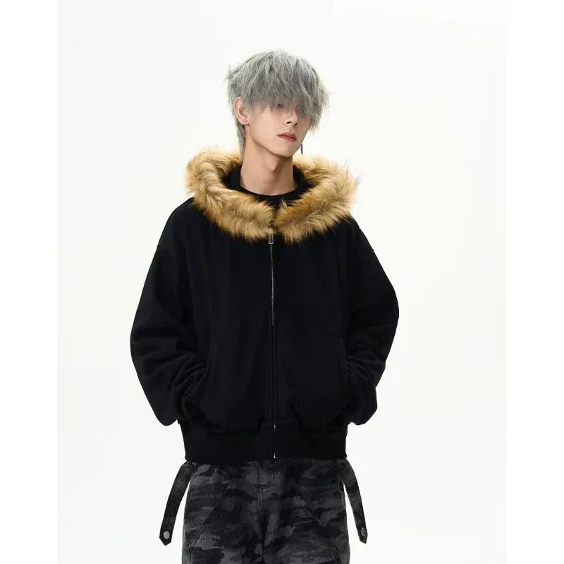 Autumn Japanese Edge Fur Collar Hoodied Sweatshirt