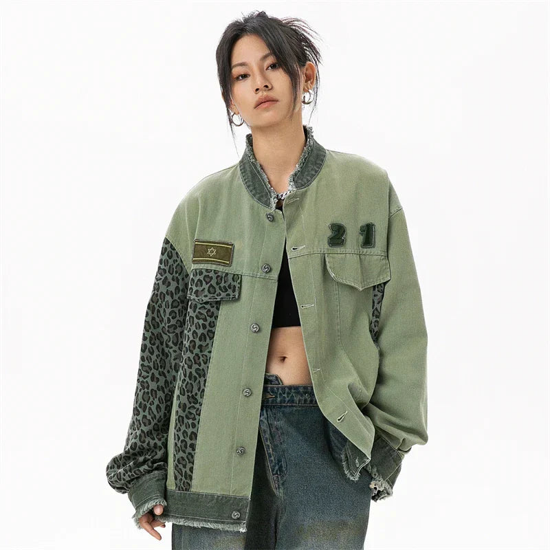 Luxury Green Patchwork Denim Jacket