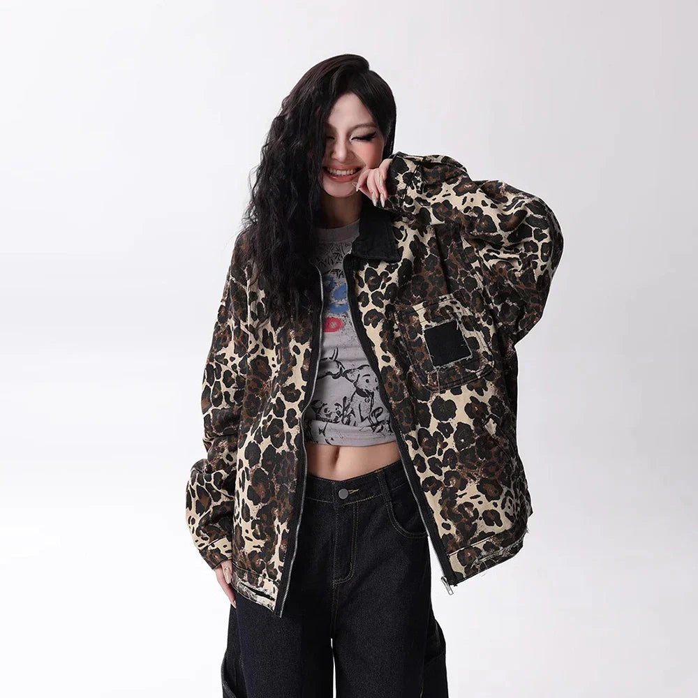 Leopard Patchwork Denim Jacket