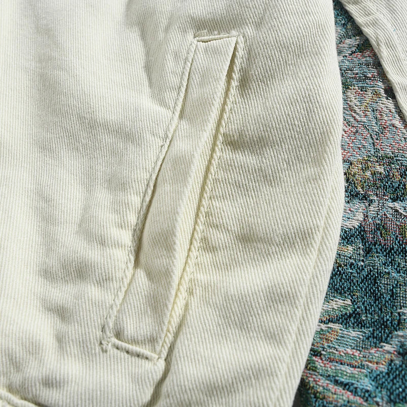 Ethnic Style Spliced Denim Jacquard Casual Loose Jacket