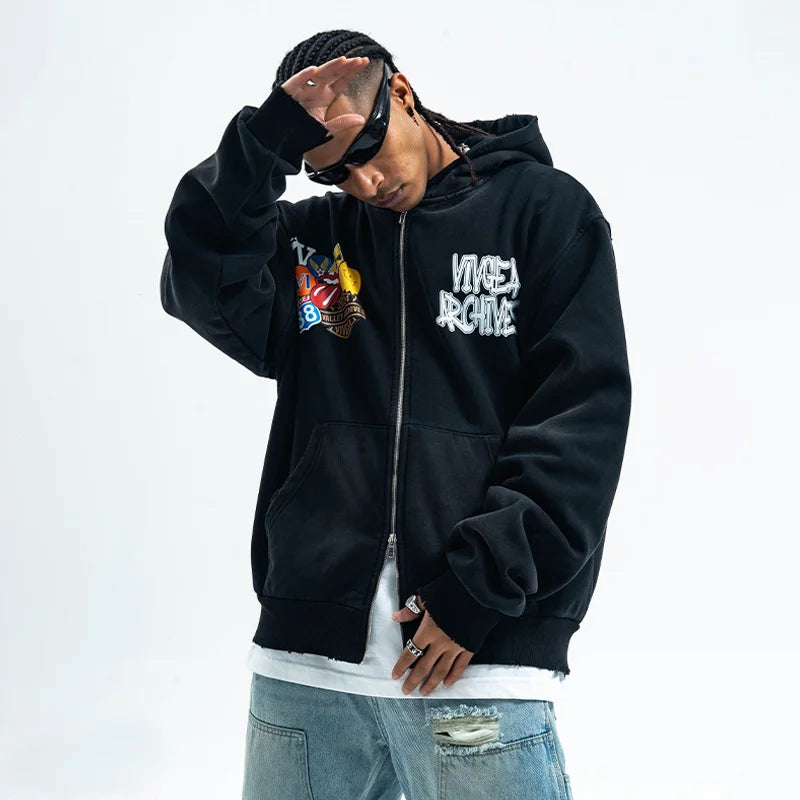 Cozy Bold American Style Painted Hoodied Sweatshirt