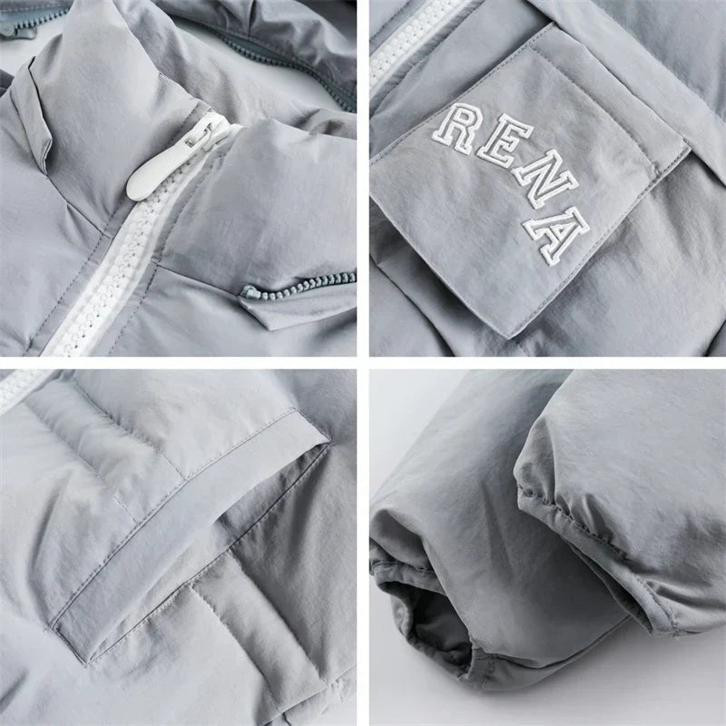 Solid Hooded Collar Puffer Jacket