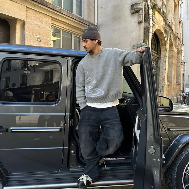 Abstract Patterned Gray Sweater