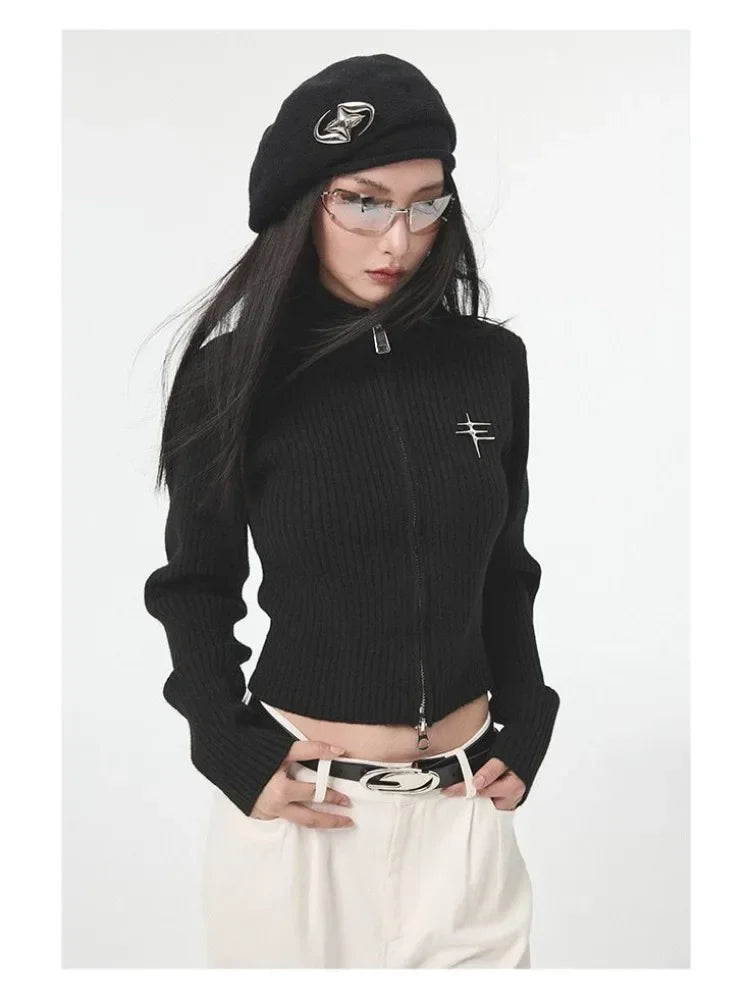 Women Vintage Grey Zipper Sweatshirt