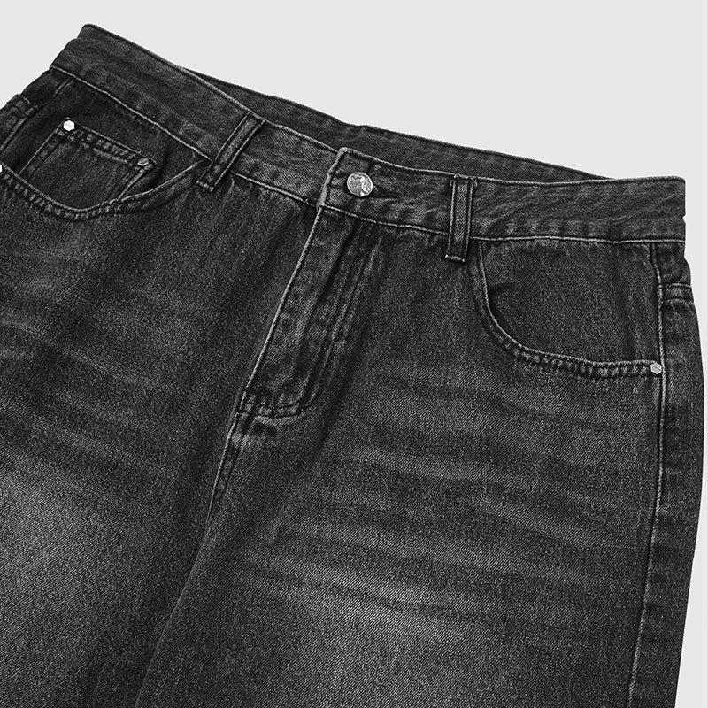 Flared Wide-Leg Black Denim Jeans