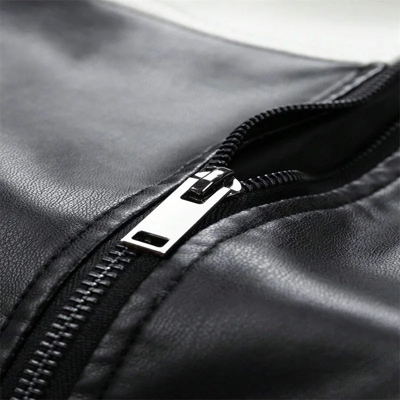 Contrast Colors Leather Biker Jacket