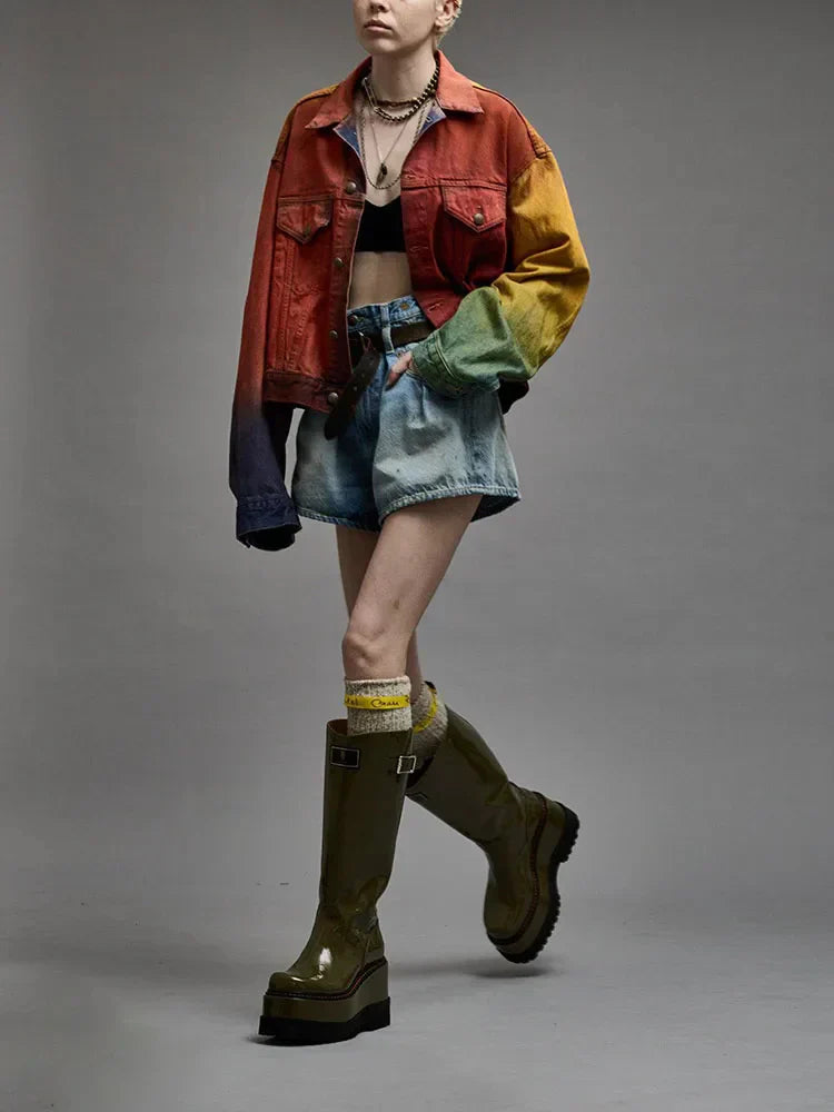 Y2K Distressed Cropped Denim Jacket