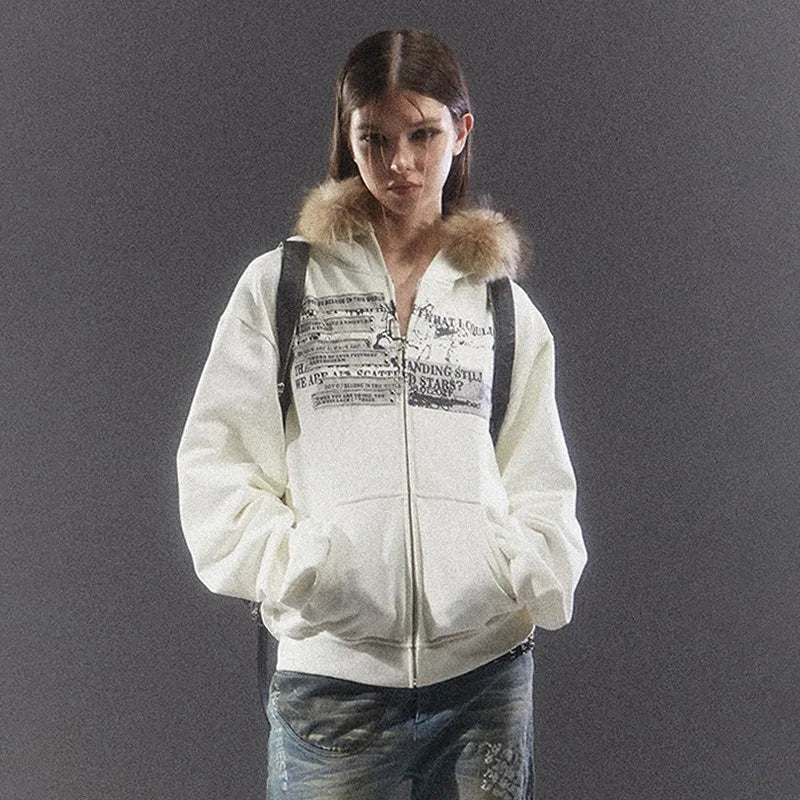 Vintage Grunge Aesthetic Fur Coat Jacket