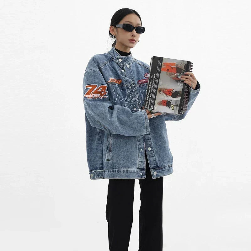 Women Retro High Street Light Blue Denim Jacket