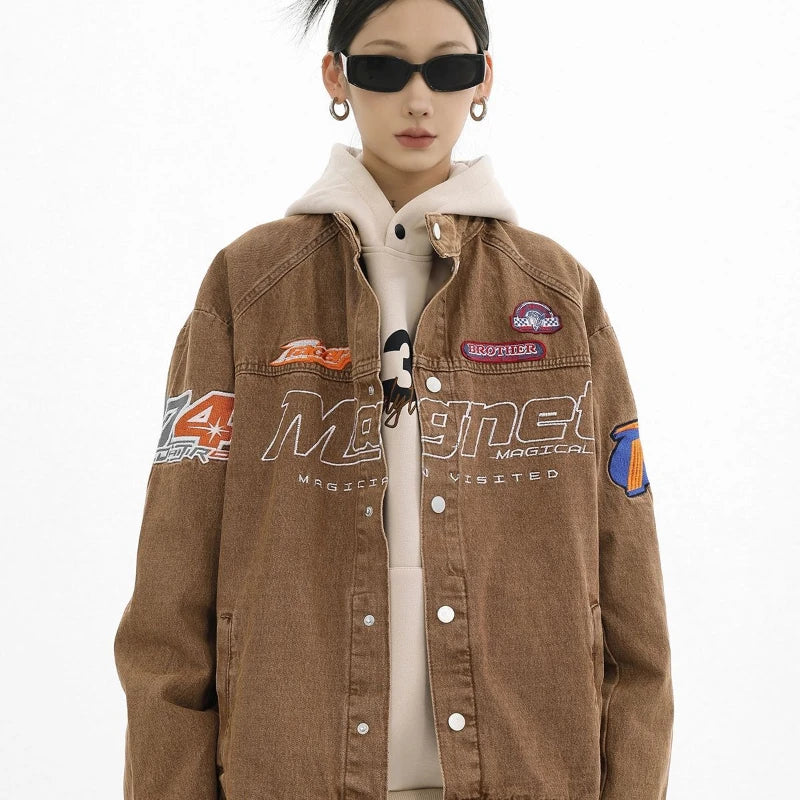 Women Retro High Street Light Blue Denim Jacket