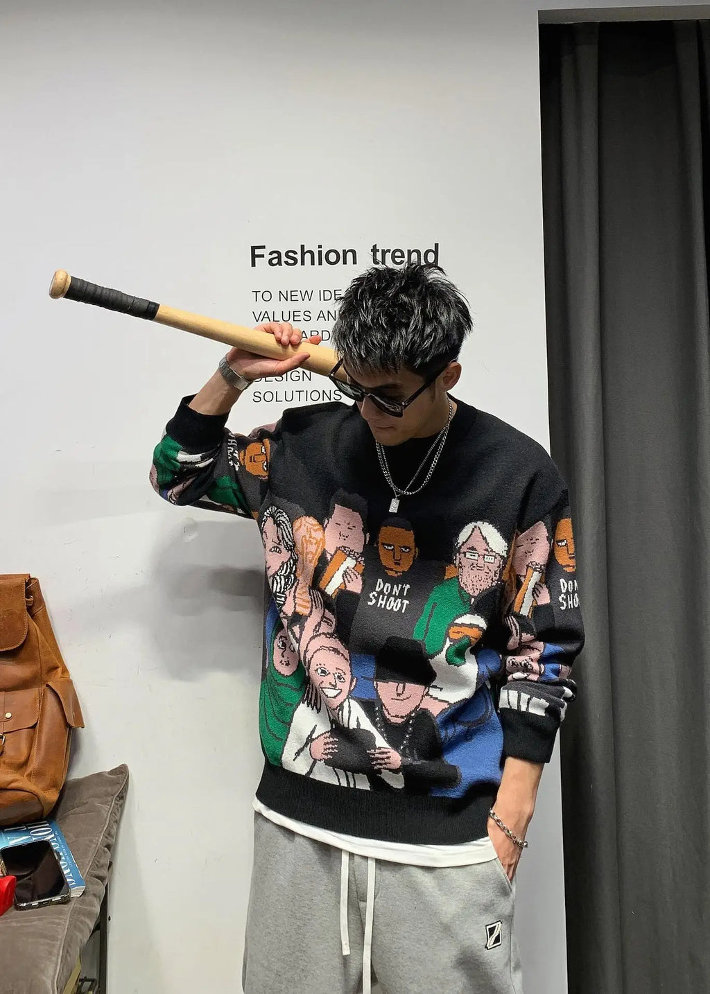 Cozy Patchwork Rabbit O Neck Sweater