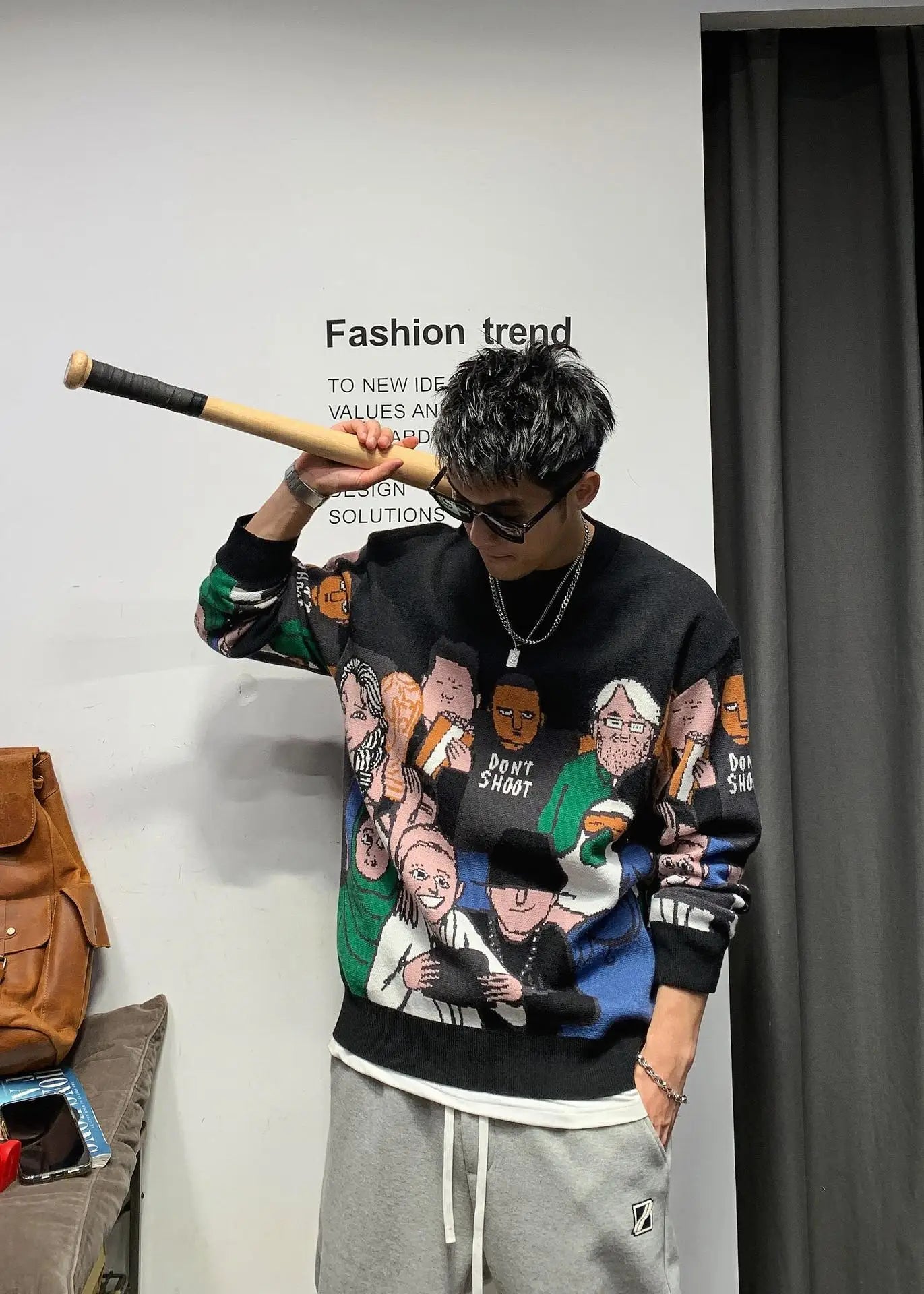 Cozy Patchwork Rabbit O Neck Sweater