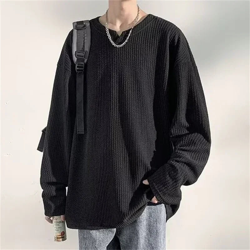 Men's Cool Solid Color Jacquard Waffle Casual Sweater