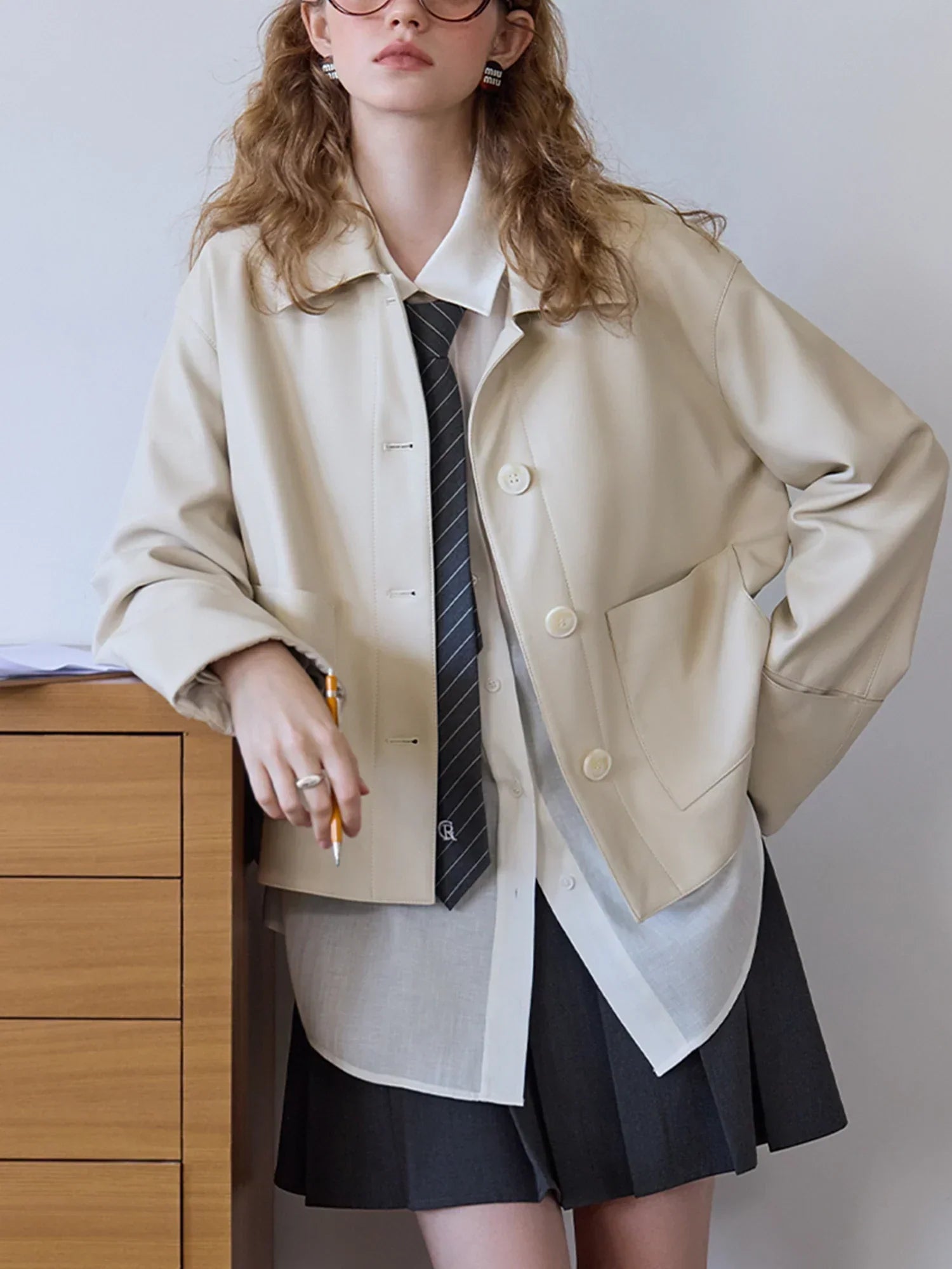 Retro Korean Style Single-Breasted Leather Jacket