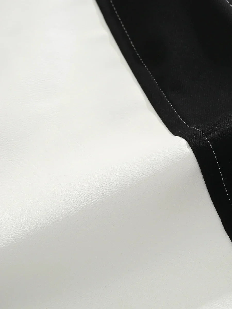 American Contrast Color Leather Workwear Jacket