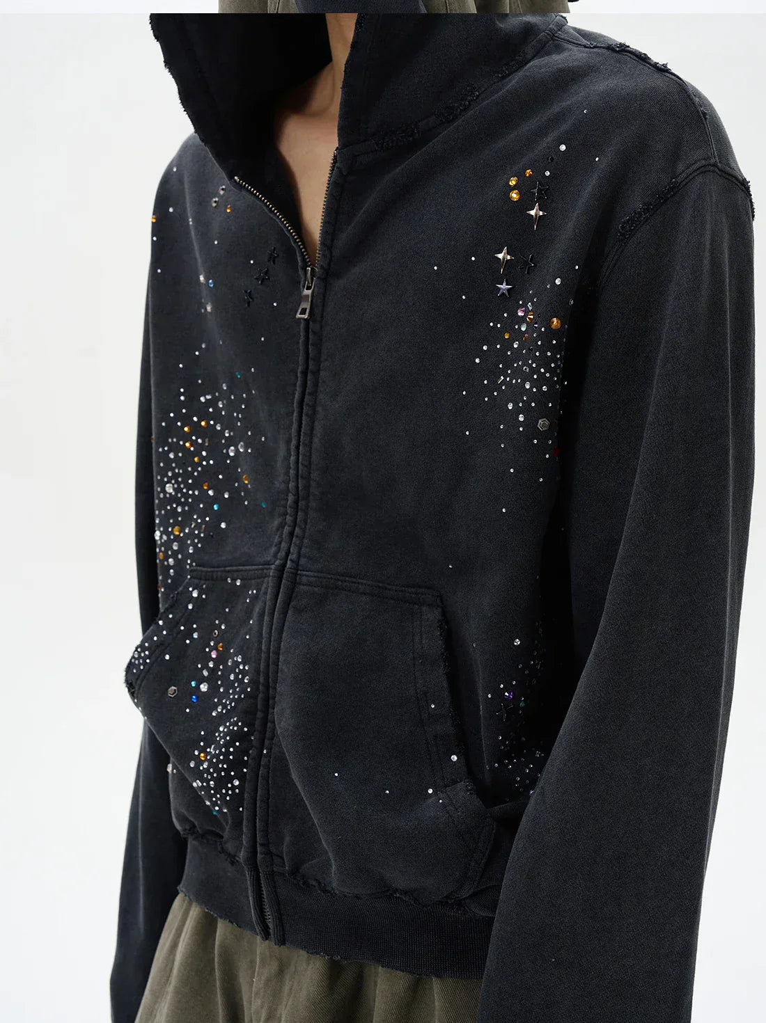 Trendy High-End Diamond Zipper Sweatshirt