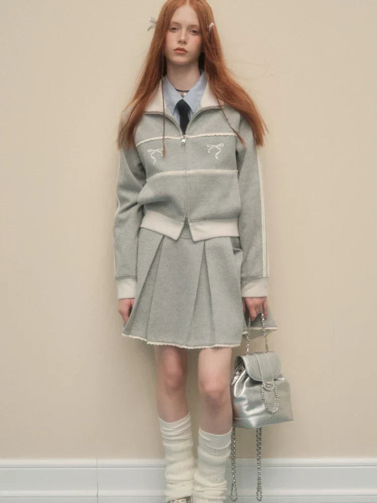 Sweat Retro Lace Embroidery Zip Up Sweatshirt