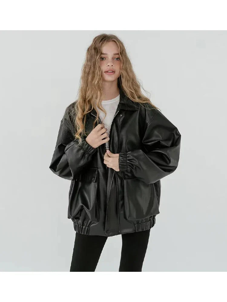 Black Soft PU Leather Jacket Zipper