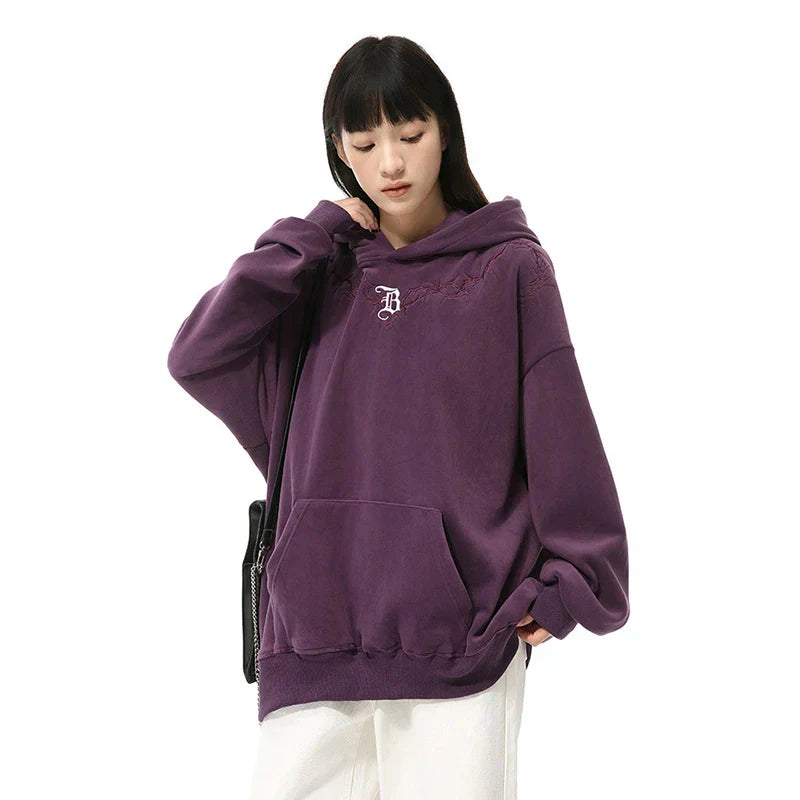 Embroidery Letter Loose Hoodie
