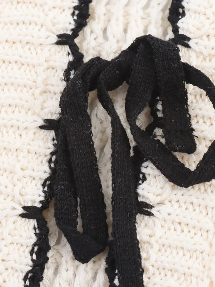 Chic Crochet Bow Short Sleeve Sweater